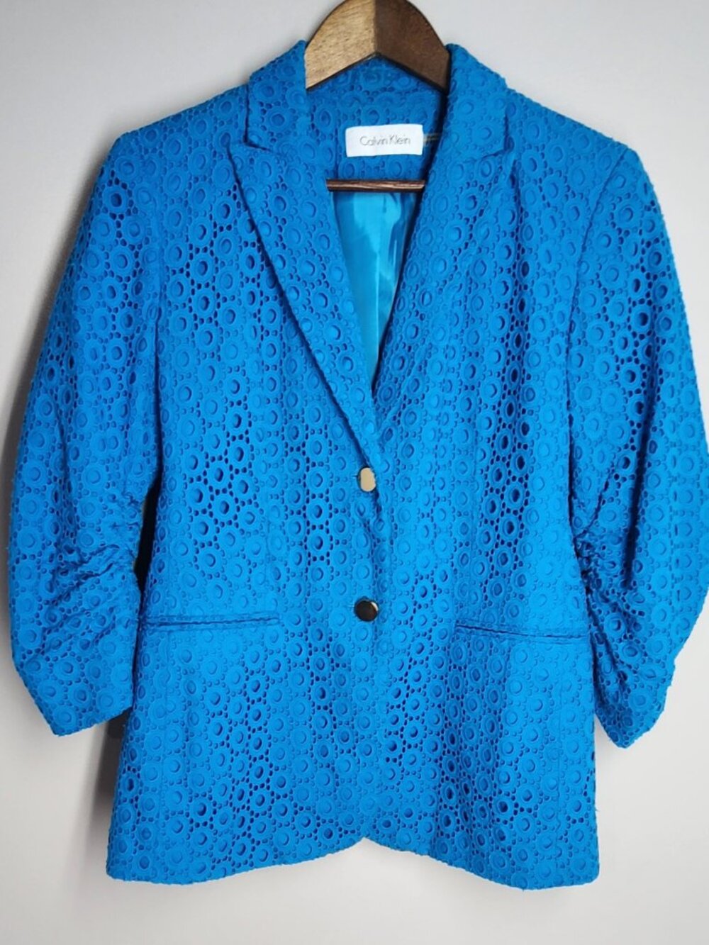 Calvin Klein Electric Blue Eyelet Lace Blazer Jacket Size 6